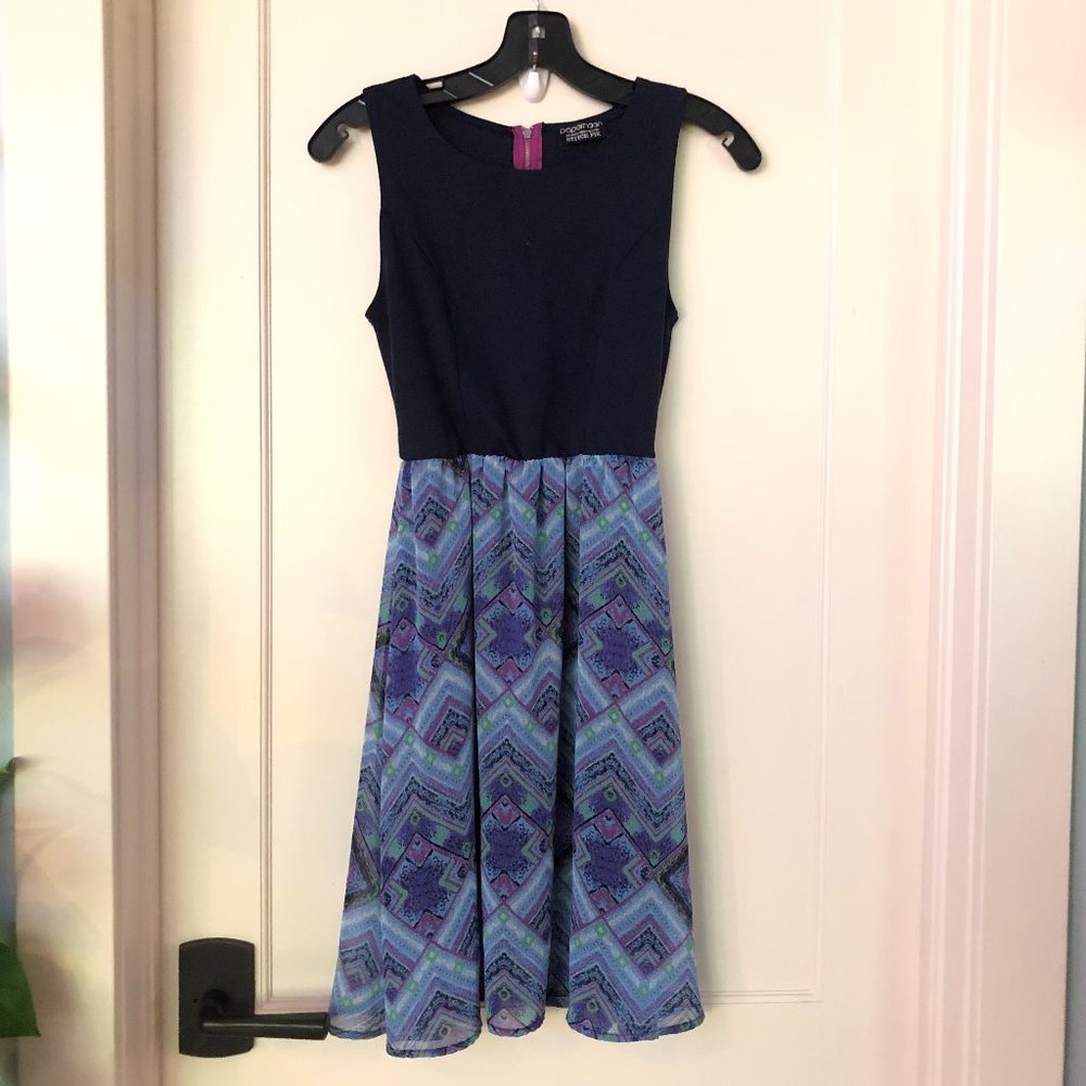 Papermoon Navy Patterned Skater Dress Women's